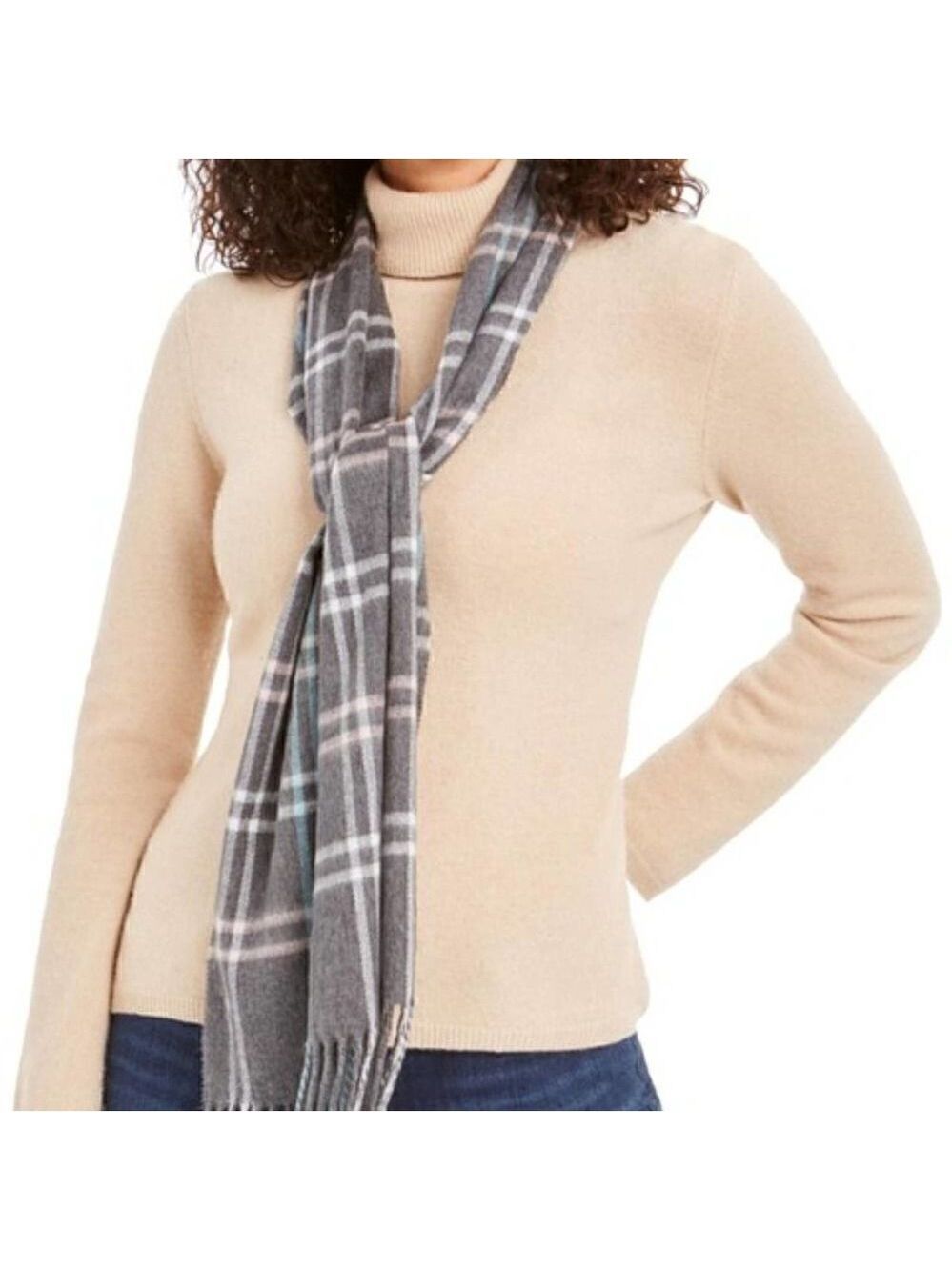 CEJON Gray Plaid Classic Scarf/Wrap Fringe on Both Ends Made in Italy